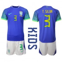 Brasil Thiago Silva #3 Bortedraktsett Barn VM 2022 Kortermet (+ Korte bukser)